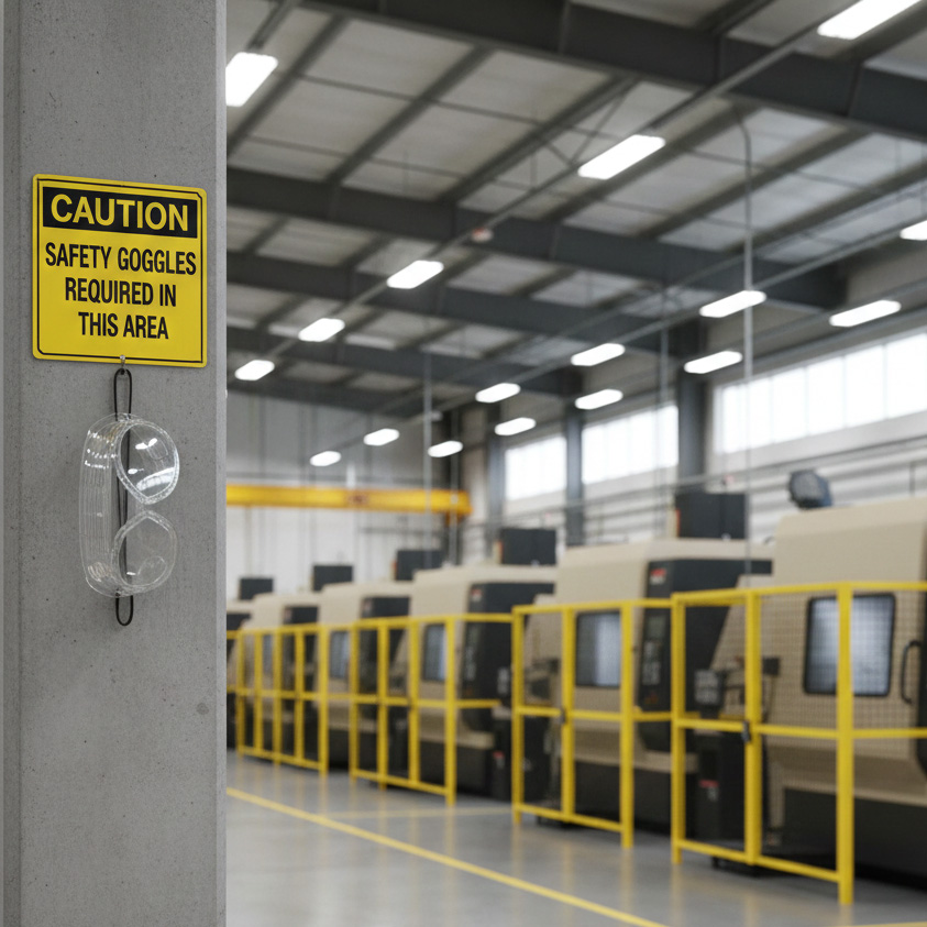 Caution Safety goggles required in this area