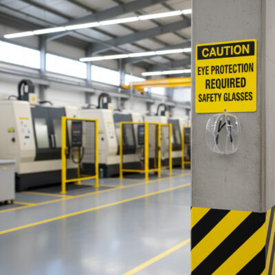 Caution Eye protection required safety glasses