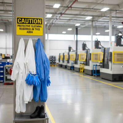 Caution Protective clothing required in this area