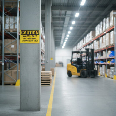 Caution Watch out for fork truck operating in area