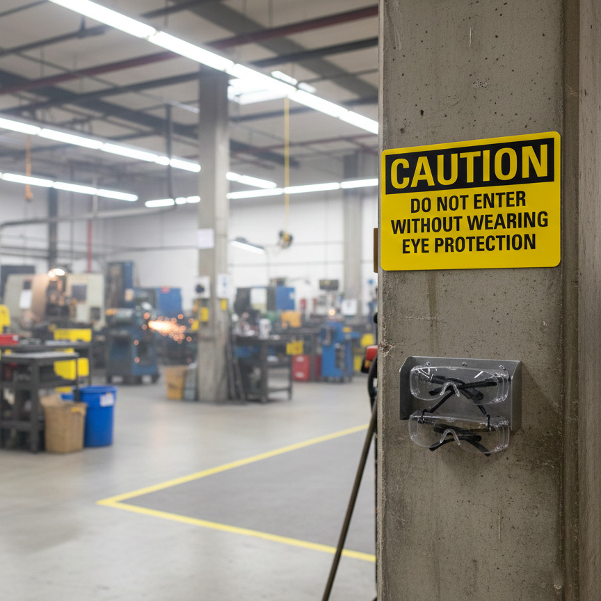 Caution Do not enter without wearing eye protection