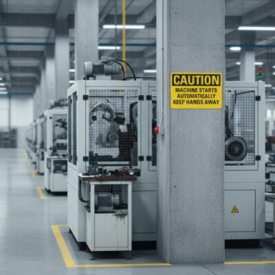 Caution Machine starts automatically keep hands away