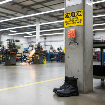 Caution Ear and eye protection must be worn in this area