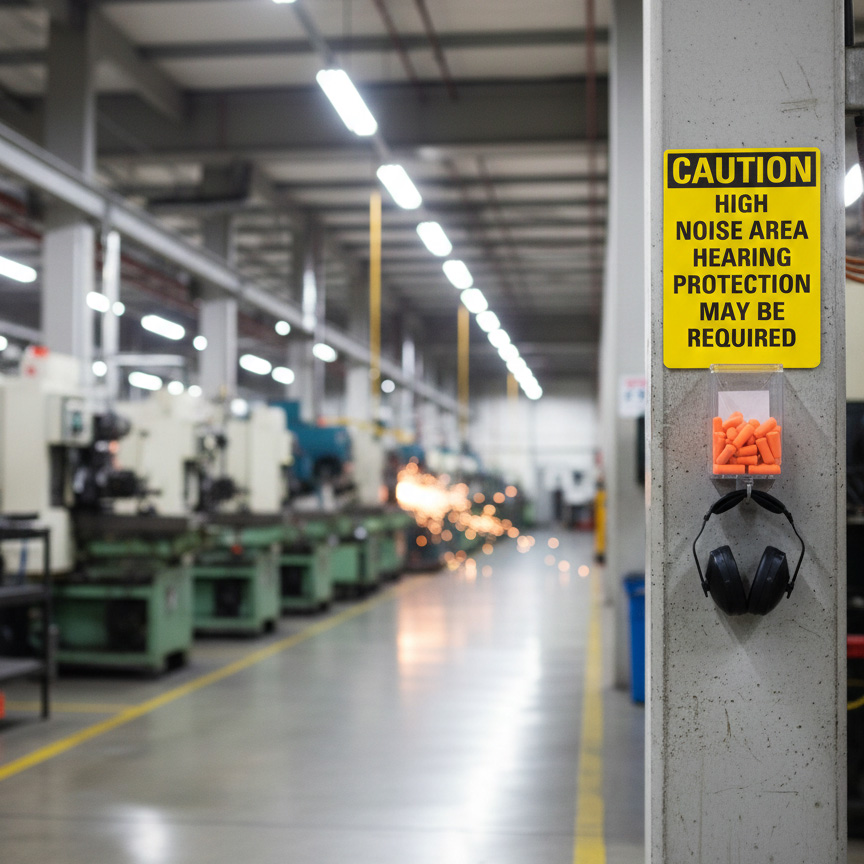 Caution High noise area hearing protection may be