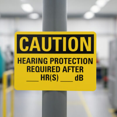 Caution Hearing protection required after ___ hr(s) ___