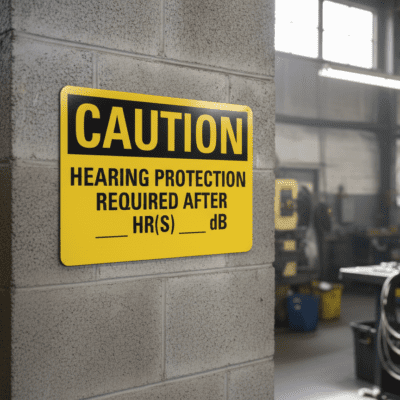 Caution Hearing protection required after ___ hr(s) ___