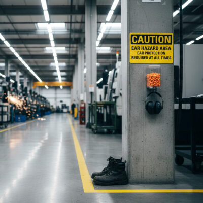 Caution Ear hazard area ear protection required at all