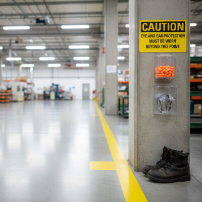 Caution Eye and ear protection must be worn beyond this