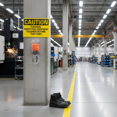 Caution Personal protective equipment required beyond