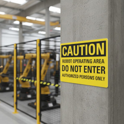 Caution Robot operating area do not enter authorized