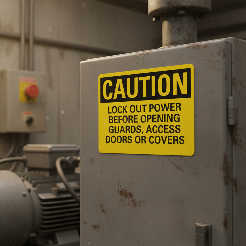 Caution Lock out power before opening guards access - Image 2