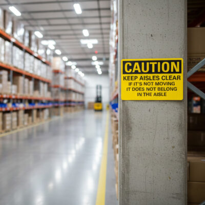 Caution Keep aisles clear if it's not moving it does not