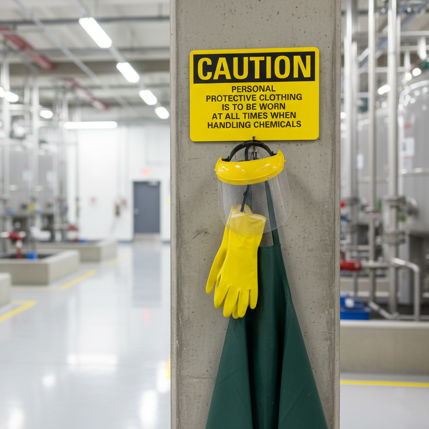 Caution Personal protective clothing is to be worn at