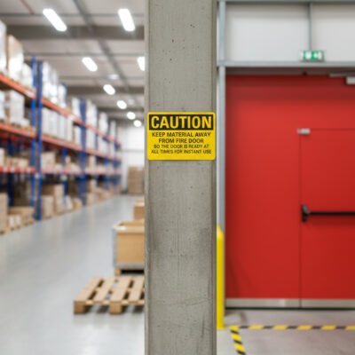 Caution Keep material away from fire door so the door is