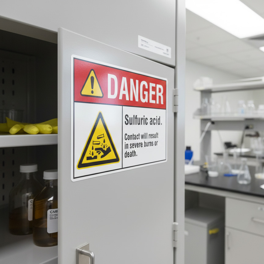 Danger Sulfuric acid. Contact will result in severe