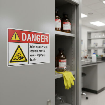 Danger Acids contact will result in severe burns