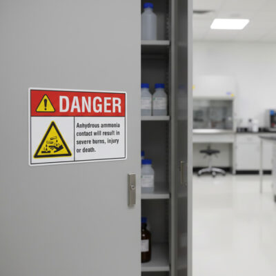 Danger Anhydrous ammonia. Contact will result in severe