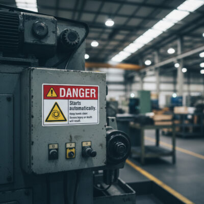 Danger Starts automatically. Keep hands clear. Severe