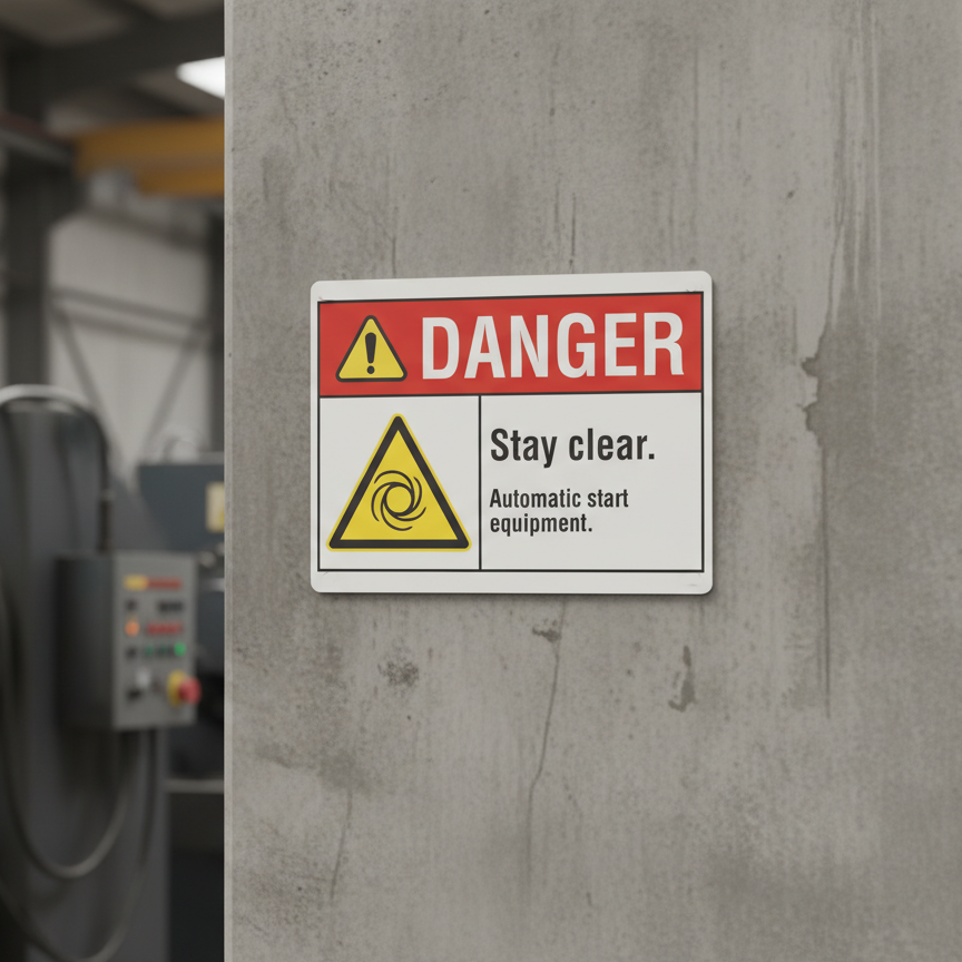 Danger Stay clear. Automatic start equipment. - Image 2