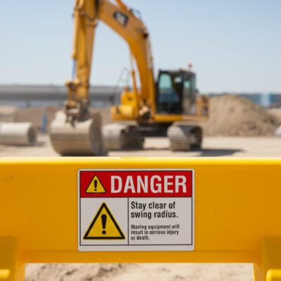 Danger Stay clear of swing radius. Moving equipment