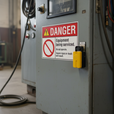 Danger Equipment being serviced. Do not operate. Severe