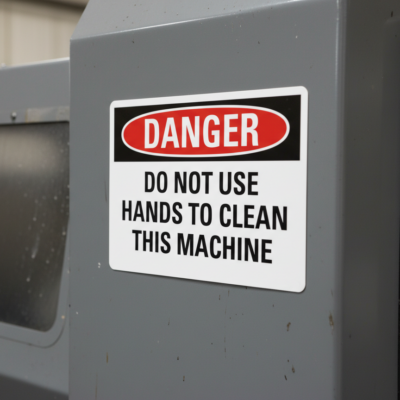 Danger Do not use hands to clean this machine