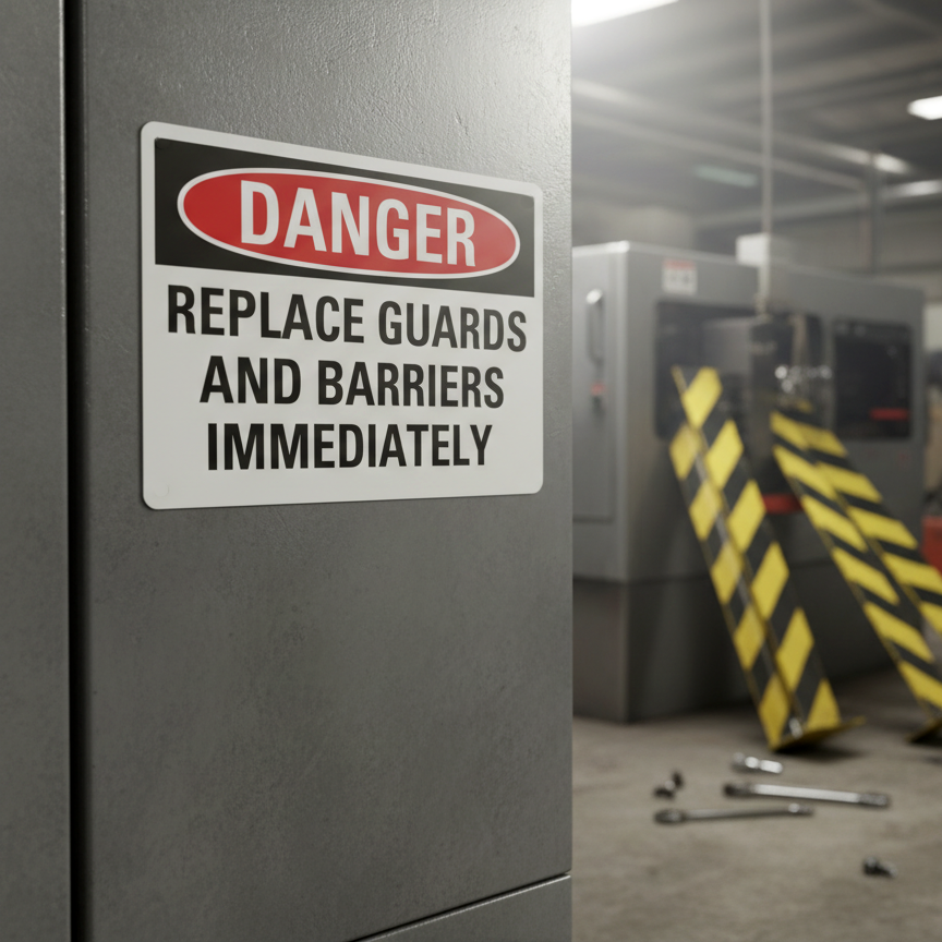 Danger Replace guards and barriers immediately