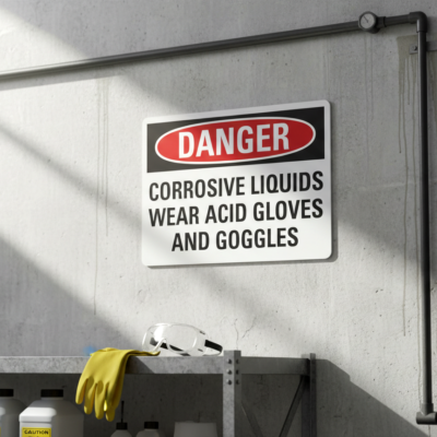 Danger Corrosive liquids wear acid gloves and goggles