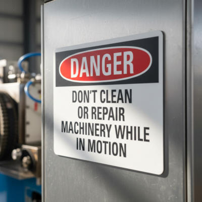 Danger Don't clean or repair machinery while in motion
