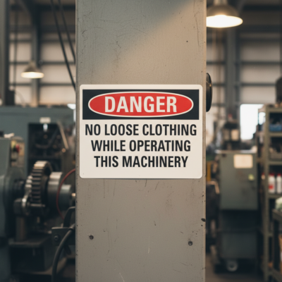 Danger No loose clothing while operating this machinery