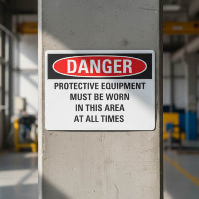 Danger Protective equipment must be worn in this area