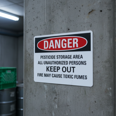 Danger Pesticide storage area all unauthorized persons