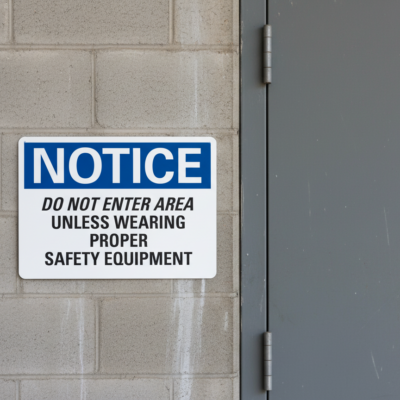 Notice Do not enter area unless wearing proper safety