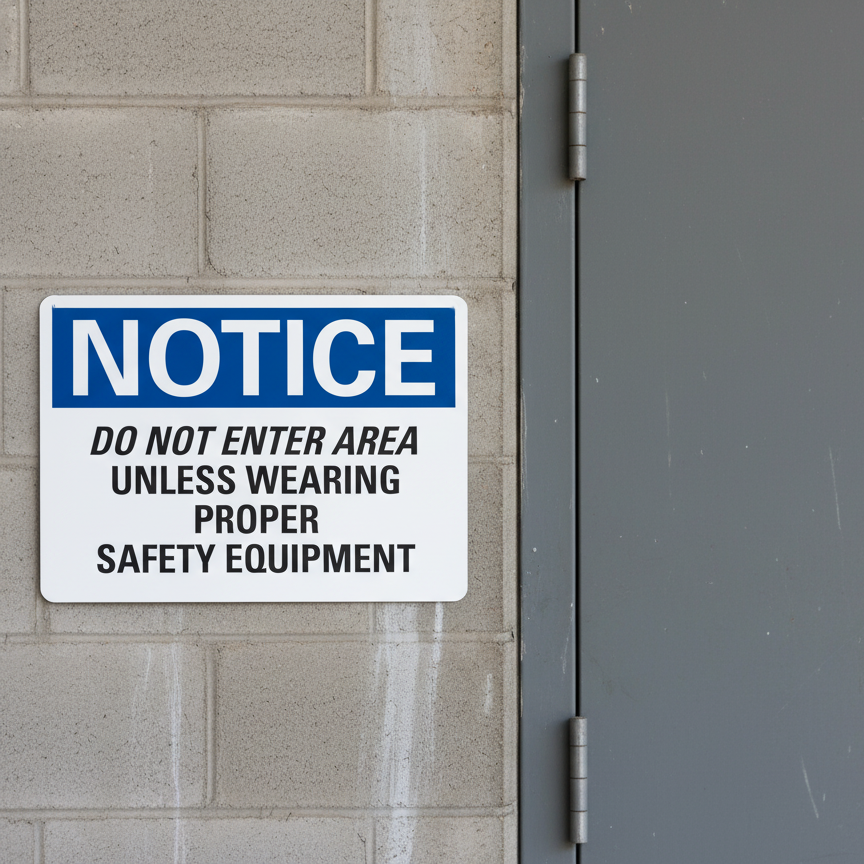 Notice Do not enter area unless wearing proper safety