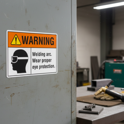 Warning Welding arc wear proper eye protection