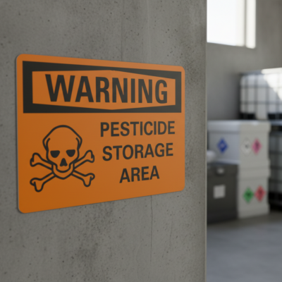 Warning Pesticide storage area
