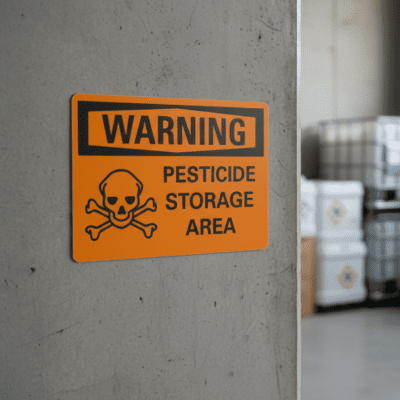 Warning Pesticide storage area