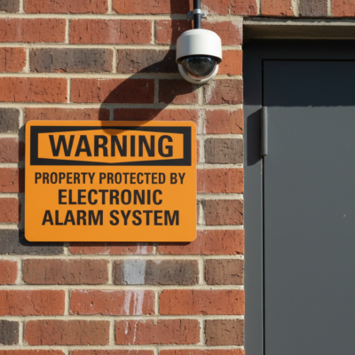 Warning Property protected by electronic alarm system