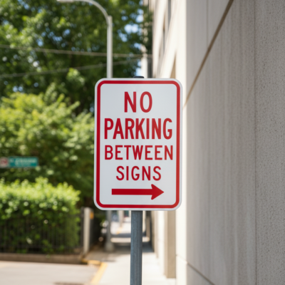 No Parking Between Signs (Right Arrow)