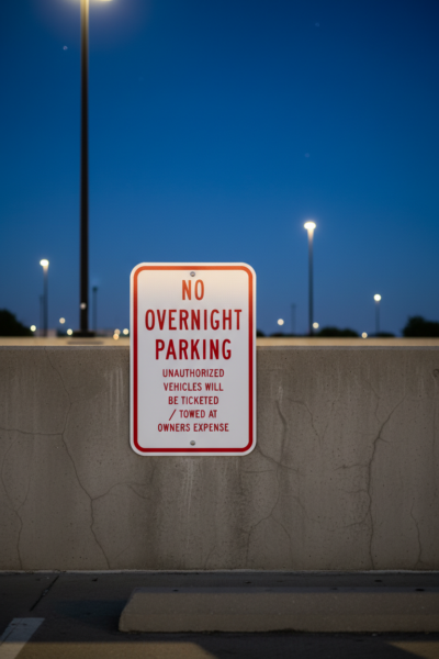 No Overnight Parking Unauthorized Vehicles Will Be Ticketed