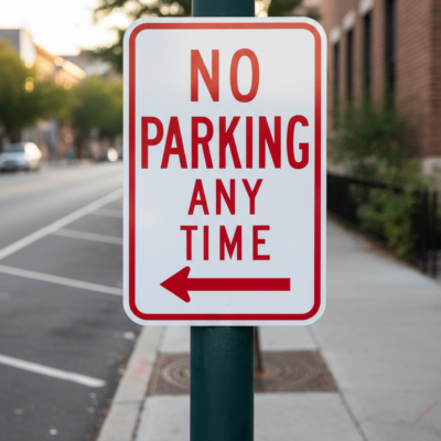 No Parking Any Time (Left Arrow)