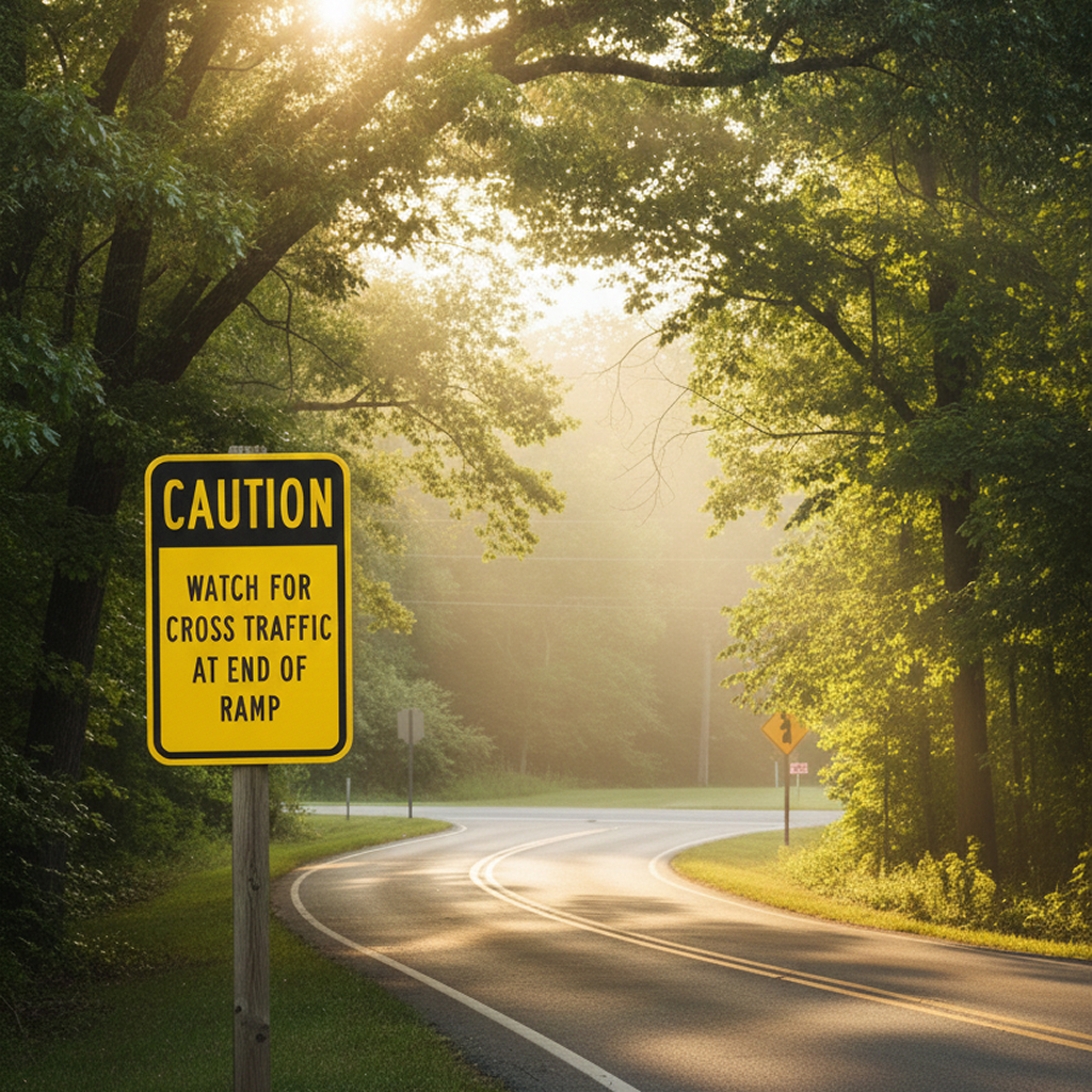Caution Watch For Cross Traffic At End Of Ramp