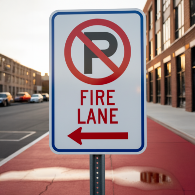 Fire Lane (No Parking Symbol And Left Arrow)