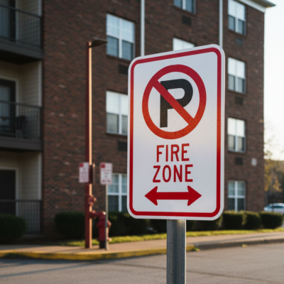 (No Parking Sym) Fire Zone (Double Arrow)