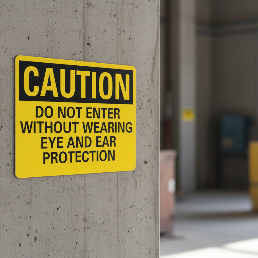 Caution Do Not Enter Without Wearing Eye And