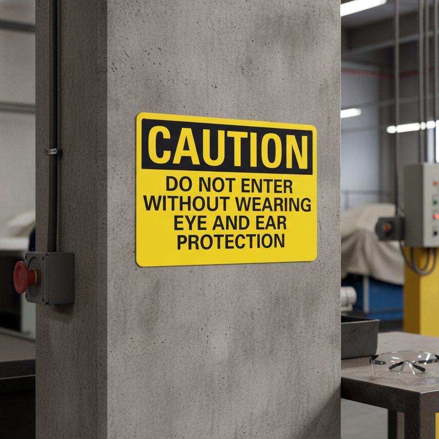 Caution Do Not Enter Without Wearing Eye And - Image 2