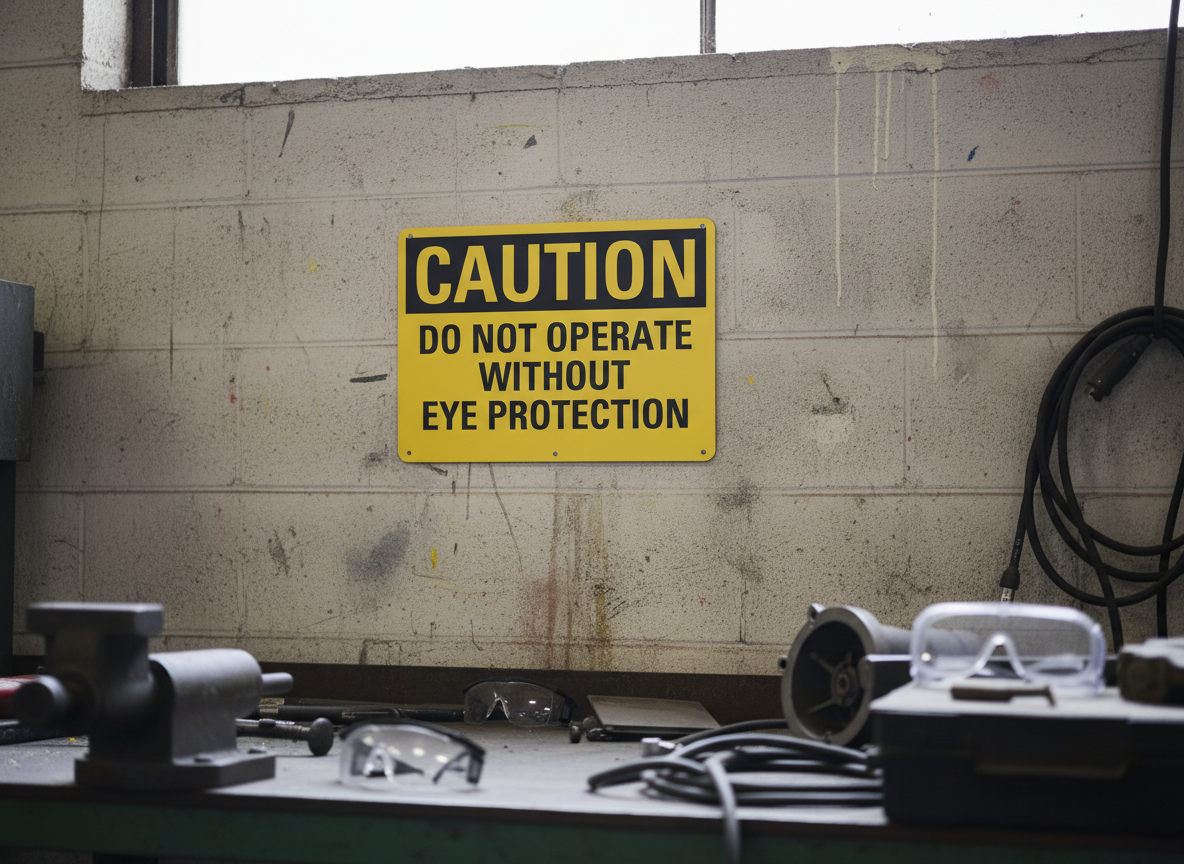 Caution Do Not Operate Without Eye Protection