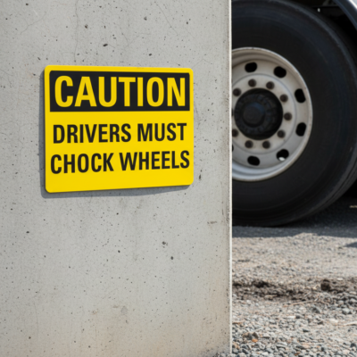 Caution Drivers Must Chock Wheels (Mirrored Image)