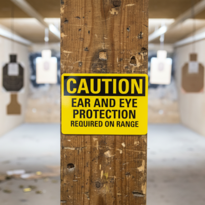 Caution Ear And Eye Protection Required On Range