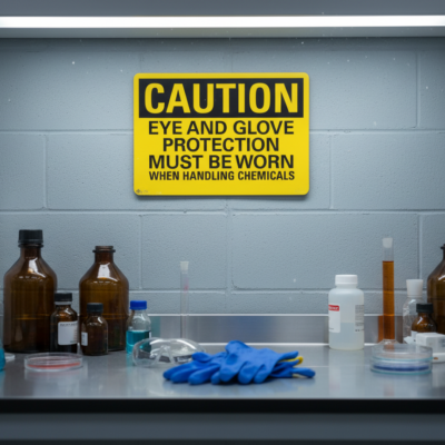 Caution Eye And Glove Protection Must Be Worn